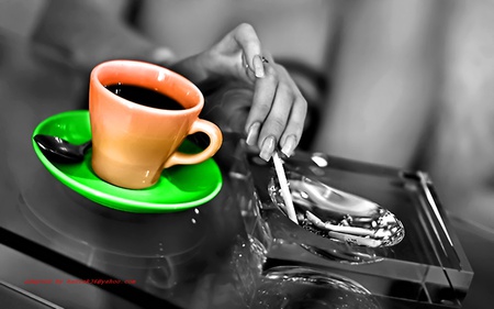 Morning Coffee - cigarette, hand, coffe, woman