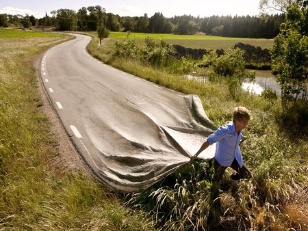 Laying a New Road - countryside, fields, road, man