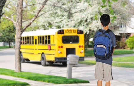 Playing hooky - boy, bus, trees, other