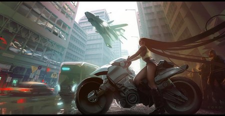 Girl on a Bike - style, sexy, bike, hot, girl, hair, cg, hd, urban, art, action, city, future, andreas rocha