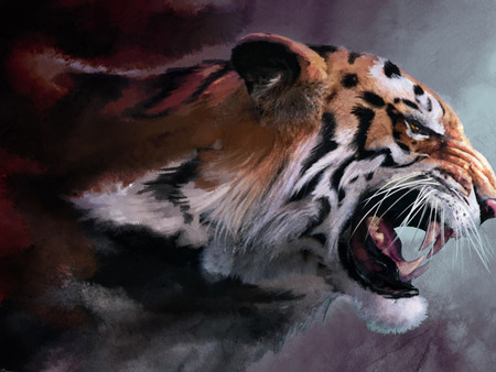 tiger drawing - rendering, cat, rageanimal, fangs, wallpaper, tiger, drawing