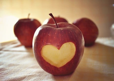 love apple - love, macro, heart, red, mood, apple, fruit