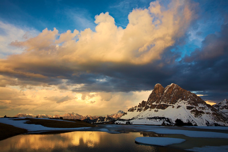 Landscape - beauty, nice, sky, photography, water, sunset, mountains, rocks, pretty, reflection, cool, river, clouds, ice, lake, landscape, winter, lovely, nature, blue, snow, beautiful