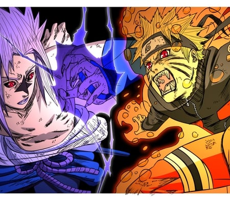 naruto and sasuke go at it. - sasuke, anime, naruto, cool