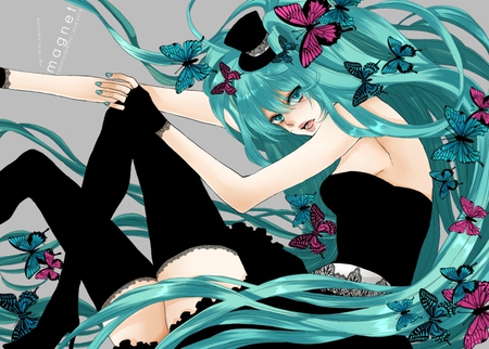 vocaloid - blue hair, vocaloid, blue eyes, long hair, dress, miku hatsune