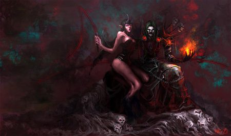 Devil - devil, evil, dark, skull, horn, hd, adventure, art, hunter, hot, girl, digital art, gothic, horny, cg, fantasy, sandara tang, sexy