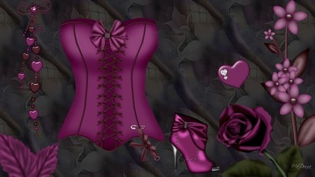 Lovely Ladies Closet - flowrs, hearts, corset, roses, boots, firefox persona, high heels, deep red