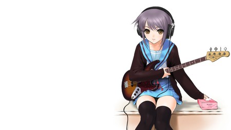 Music Is My Inspiration - anime, anime girl, music is my inspiration, anime guitarist, anime school girl, headphones, pretty girl, cute, harushi suzumiya