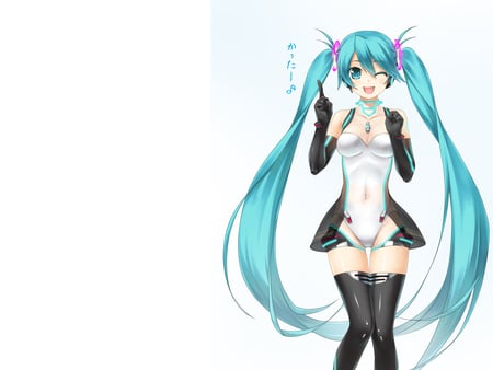 Hatsune Miku - anime girl, vocaloid, twintails, miku append, beautiful, hot, wink, beauty, aqua eyes, cute, winking, aqua hair, sexy