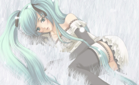 Hatsune Miku - pretty, uniform, nice, program, hot, thighhighs, beauty, virtual, white, cute, aqua eyes, song, outfit, sexy, vocaloid, anime, twintail, hatsune miku, music, aqua, idol, furry, anime girl, beautiful, singer, girl, cool, black, miku, awesome, diva, aqua hair, hatsune, vocaloids