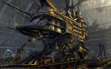 Victorian SF Shipyard - ship, victorian, dock, dockyard, steam punk, shipyard