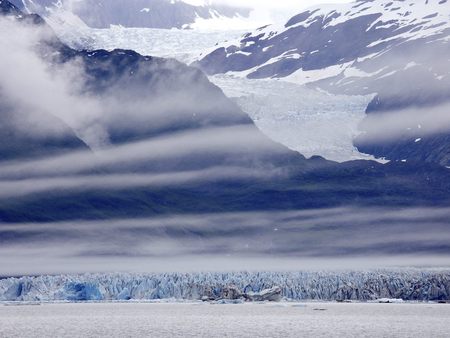 Glacier and Clouds - clouds, winter, snow, alaska, nature, glacier, lake, mountains, sky