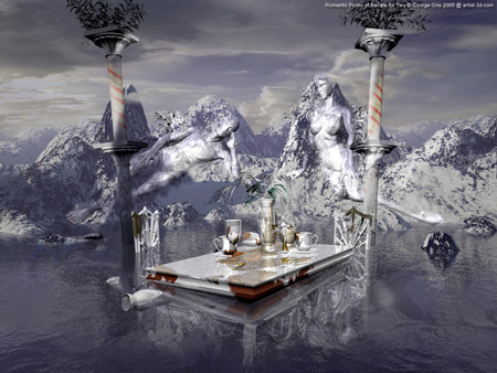 romantic picnic of recipe for two - george grie, graphics, fantasy, neosurrealimart, sculpture