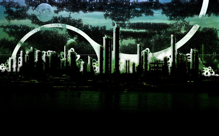 CityHorizon - clouds, moons, fantasy, cities, futuristic, sky