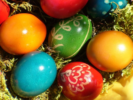 Happy Easter To All !!! - photography, easter, light blue, colour, abstract, red, orange, green, egg