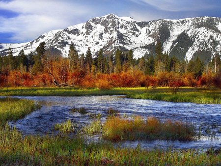 river and mountains - nature, autumn, river, paradise, winter, mountains