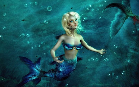 Mermaid - beauty, female, girl, fantasy, cg, hd, art, pretty, mermaid, beautiful, blonde