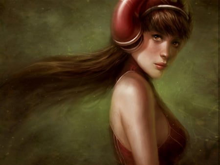 Brunette Fantasy Girl - pretty, headphone, female, beautiful, girl, beauty, cg, music, fantasy, hd, brunette, art