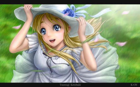 Anime cutie - k-on, blond, hat, smile, blue eyes, dress