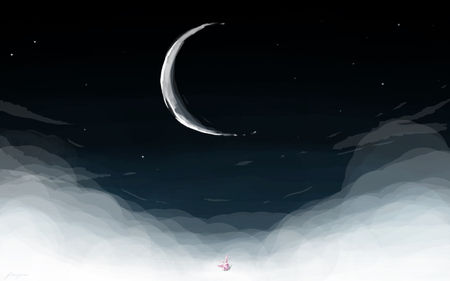 07 ghost - moon, animal, animal ears, pink hair, sky