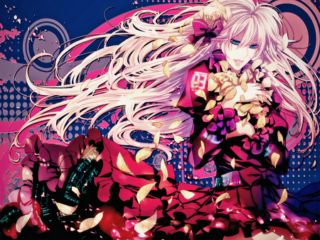 migurine luka - petals, pink hair, beauty, luka, flowers, anime, girl, dress