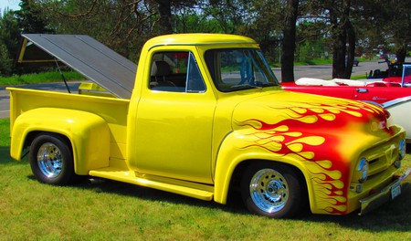 1956 Ford F100 custom truck - flames, custom, truck, classic, ford, f100