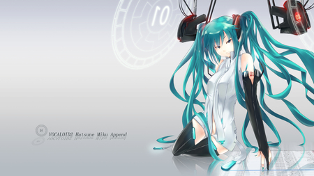 Miku Append - pretty, artistic, uniform, nice, program, append, hot, thighhighs, beauty, virtual, cg, white, cute, aqua eyes, song, outfit, sexy, vocaloid, anime, twintail, hatsune miku, music, aqua, stockings, red, art, idol, anime girl, miku append, beautiful, singer, girl, cool, black, miku, awesome, diva, digital, aqua hair, hatsune, vocaloids