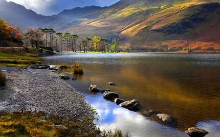 MOUNTAIN LAKE - nature, lake, trees, landscape, mountains