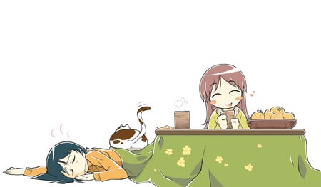 Anime - anime, girl, blush, tea, tail, cat, kawai, eat, animal, cute