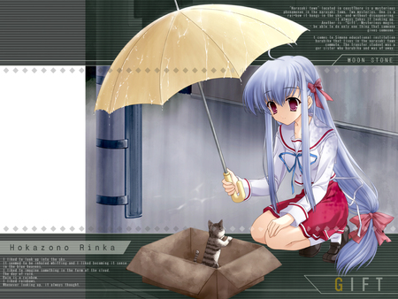 Hello kitty - game, blue, eyes, seifuku, long, tagme, hair, cat, kawai, umbrella, animal, red, cute, ribbons