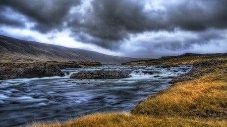 Iceland river - wallpaper, water, photo, wall, iceland, sky, clouds, north, picture, river, image, colours, nature, colors