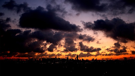 Sunset clouds over the city - sky, image, wallpaper, sunset, buildings, nature, picture, dark, clouds, wall, city, colors, photo