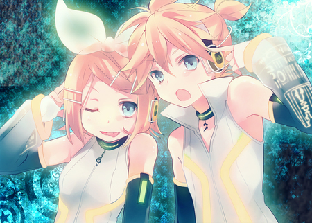 Twins - rin append, kawai, len, len append, kagamine, twins, rin, vocaloid, headphones, ribbon, cute