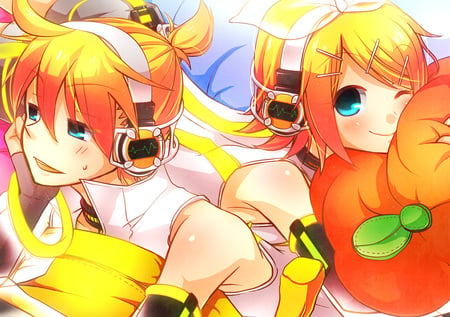 Len Rin - game, anime, vocaloid, female, kagamine, blush, rin append, len append, kawai, male, rin, twins, cute, len