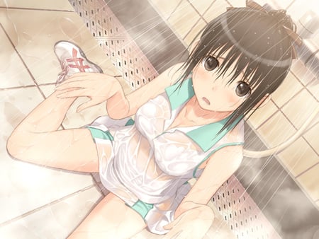 Original - game cg, wet, taka tony, see through, saeki ai, shower, black hair, fault