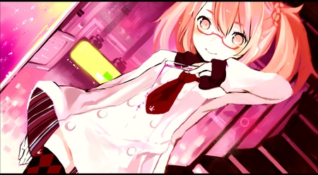 Anime - pink eyes, wet, long hair, pink hair, uniform