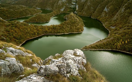 Meandering River - river, stone, meandering, nature, mountain