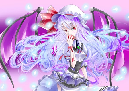 Remilia Scarlet - beauty, remilia scarlet, sexy, hot, long hair, wings, anime girl, stunning, touhou, pretty, beautiful, cute, dress