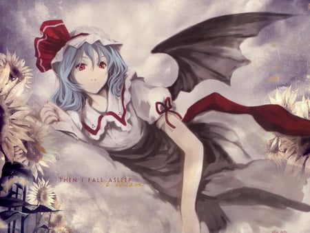 Then I Fall Sleep - then i fall sleep, guardian, anime angel, anime, anime blue hair, black wings, cute girl