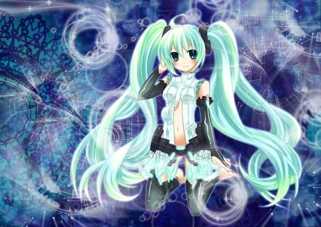 vocaloid - blue hair, blue, blue eyes, long hair, blush, dress, miku hatsune