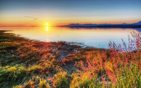 solstice - clouds, water, photography, wet, beauty, colors, reflection, colrful, sunset, nature, bright, lake, sun, sky