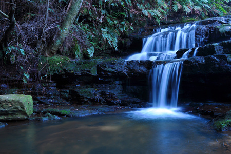 Reassuring - vegetation, waterfalls, foam, blue, forest, peace, leaves, trees, water, beautiful, beauty, reassuring, white, nature, green, clear, background, rocks