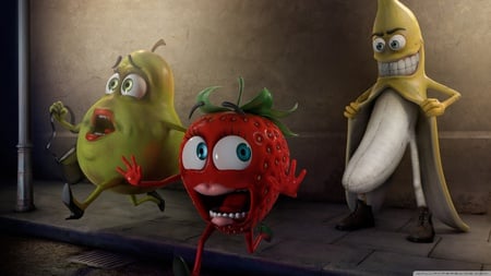 Banana Stalker - strawberry, fan, banana, fruits, pear, funny, fruit, abstract, stalker, humor