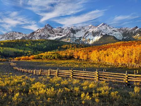 Mountain-pass-Dallas-Divide-Colorado - nature, sky, fence, landscape, trees, mountain, clouds, grass