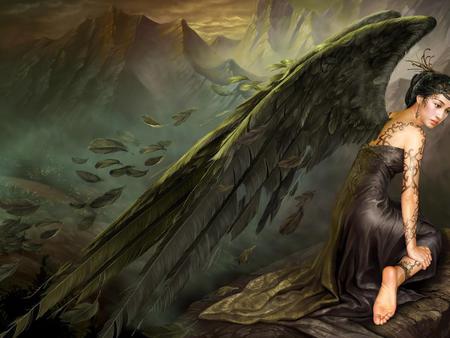 Valkyrie-daughter-of-King-Glorious - black, fantasy, anime, valkyrie, wings, girl, angel, dark