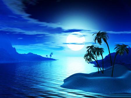 Moon - sea, blue, beach, sky