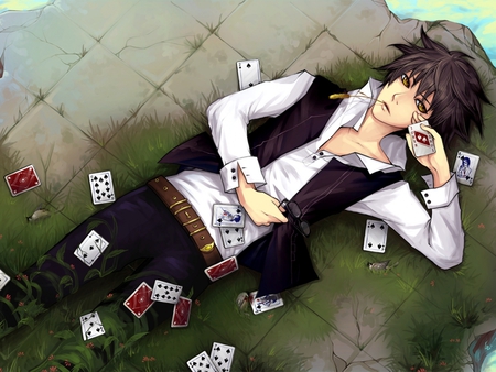 Cute Guy - anime, cute guy, on the floor, brown hair, anime boy