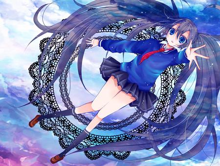 Hatsune Miku - vocaloid, light blue, blue, hastune, girl, uniform, black, white, miku, purple, red