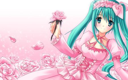 Hatsune Miku - hatsune miku, vocaloid, vocaloid girls, pink dress, anime, miku