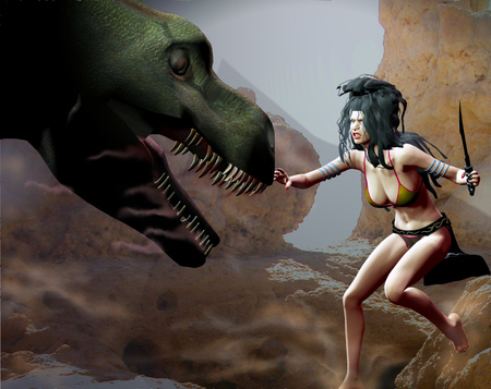 Even T-Rex has Desire - woman, sexy, dinosaur, other, prehistoric